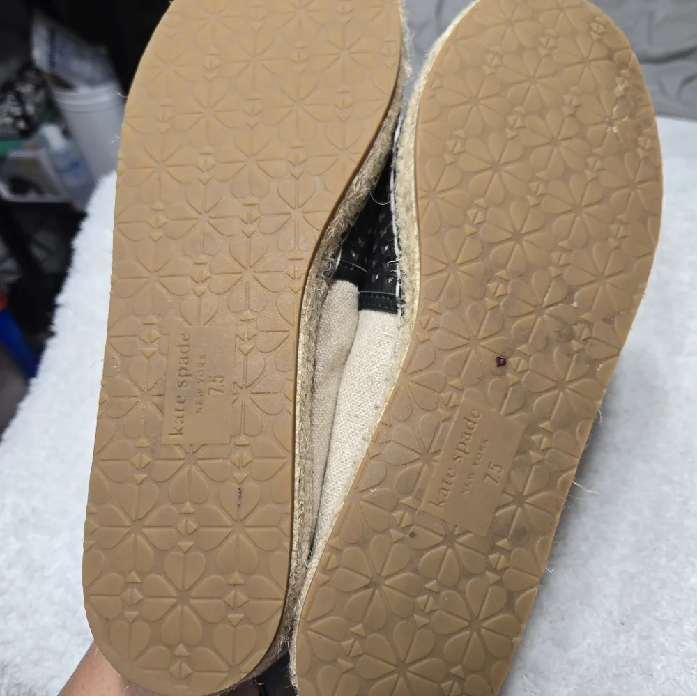 Kate Spade Greer Espadrilles Tan And Black Leather Sz 7.5
